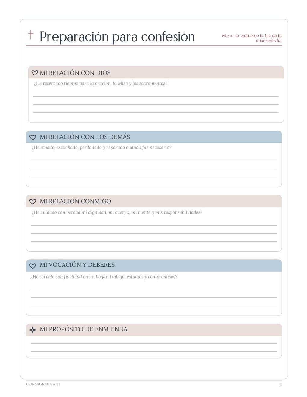 Página Preparación para confesión de Mi Diario de Oración