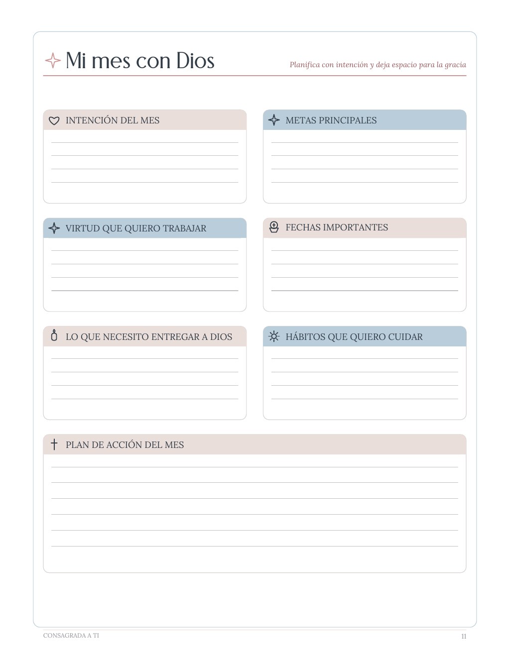Página Mi mes con Dios del planner Mi Vida con Dios