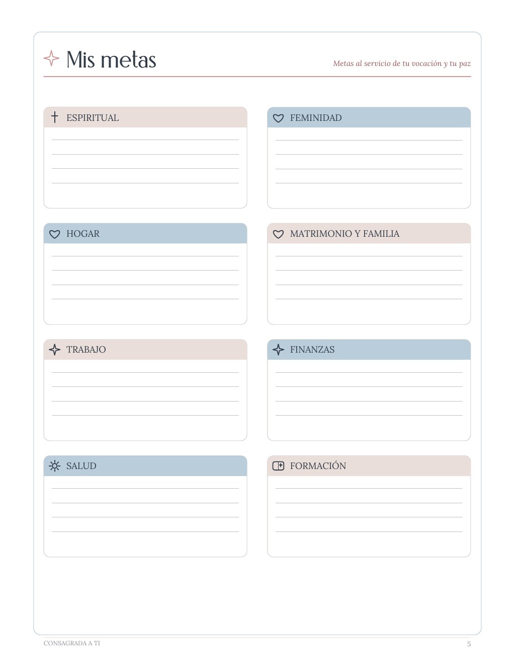 Página Mis metas del planner Mi Vida con Dios
