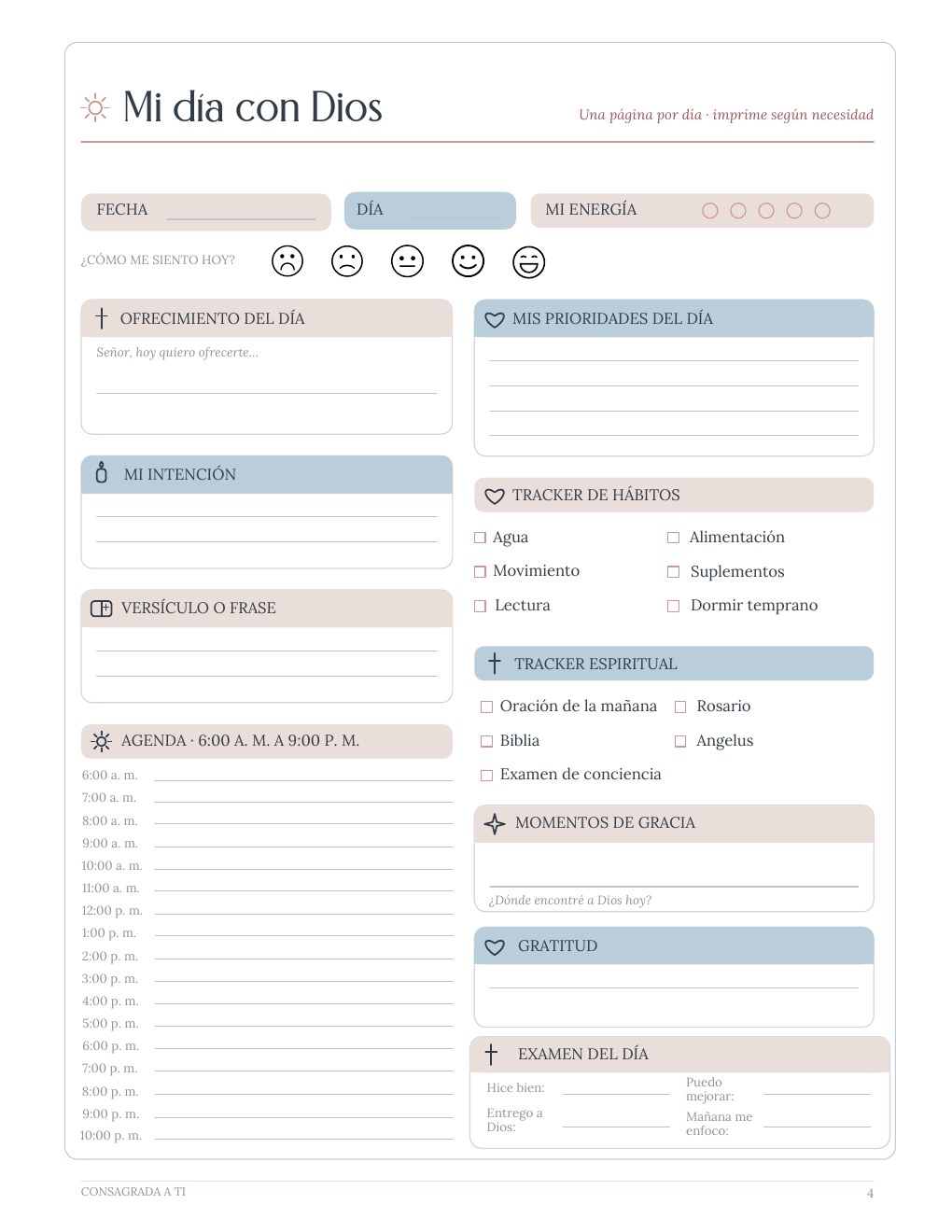 Página Mi día con Dios del planner Mis Días con Propósito